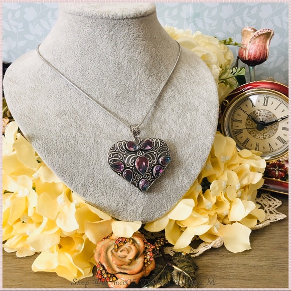 FINAL SALE HP Tourmaline Heart Floral Necklace 925 - Picture 4 of 8